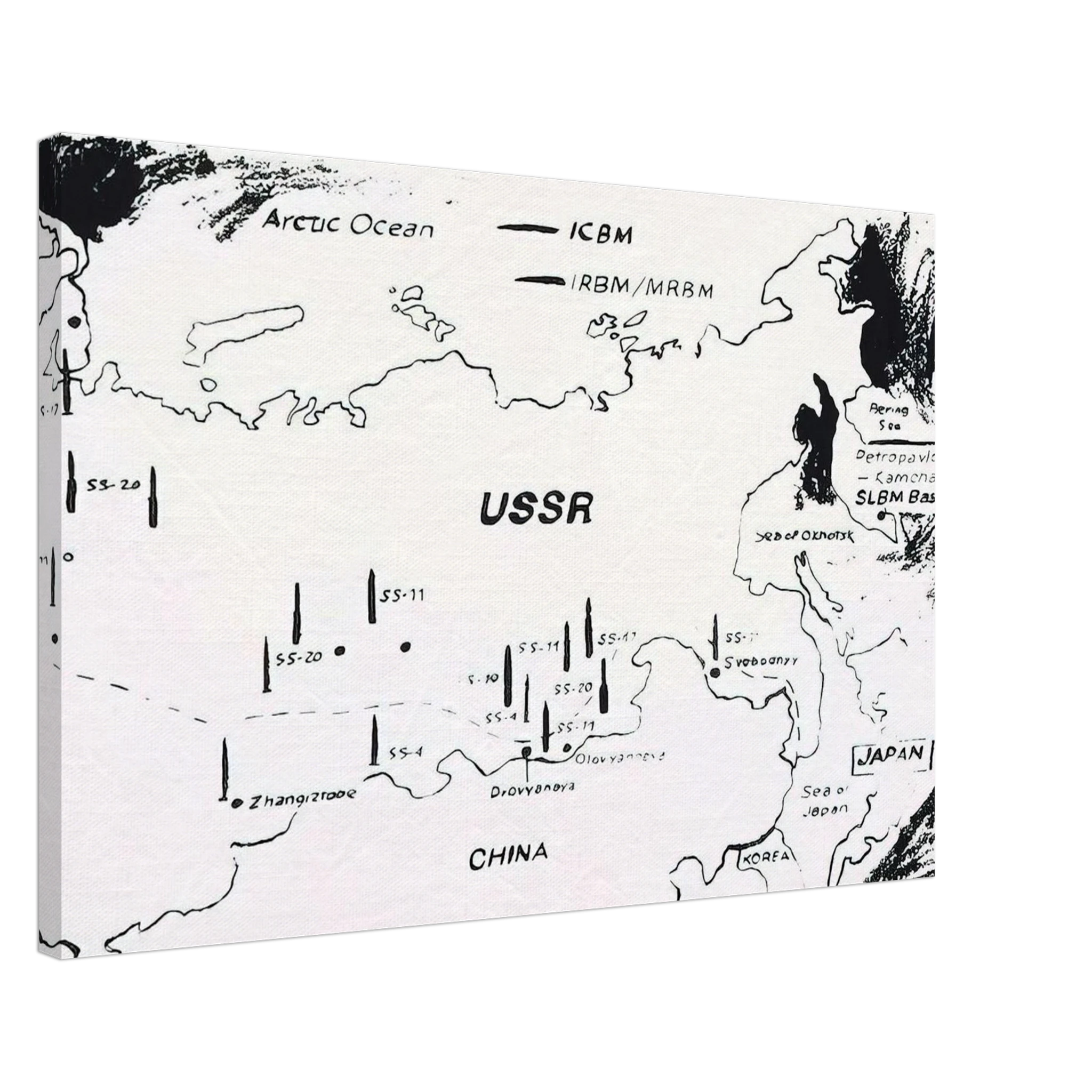 Map of Eastern U.S.S.R. Missile Bases Canvas | Andy Warhol Canvas | Andy Warhol Prints