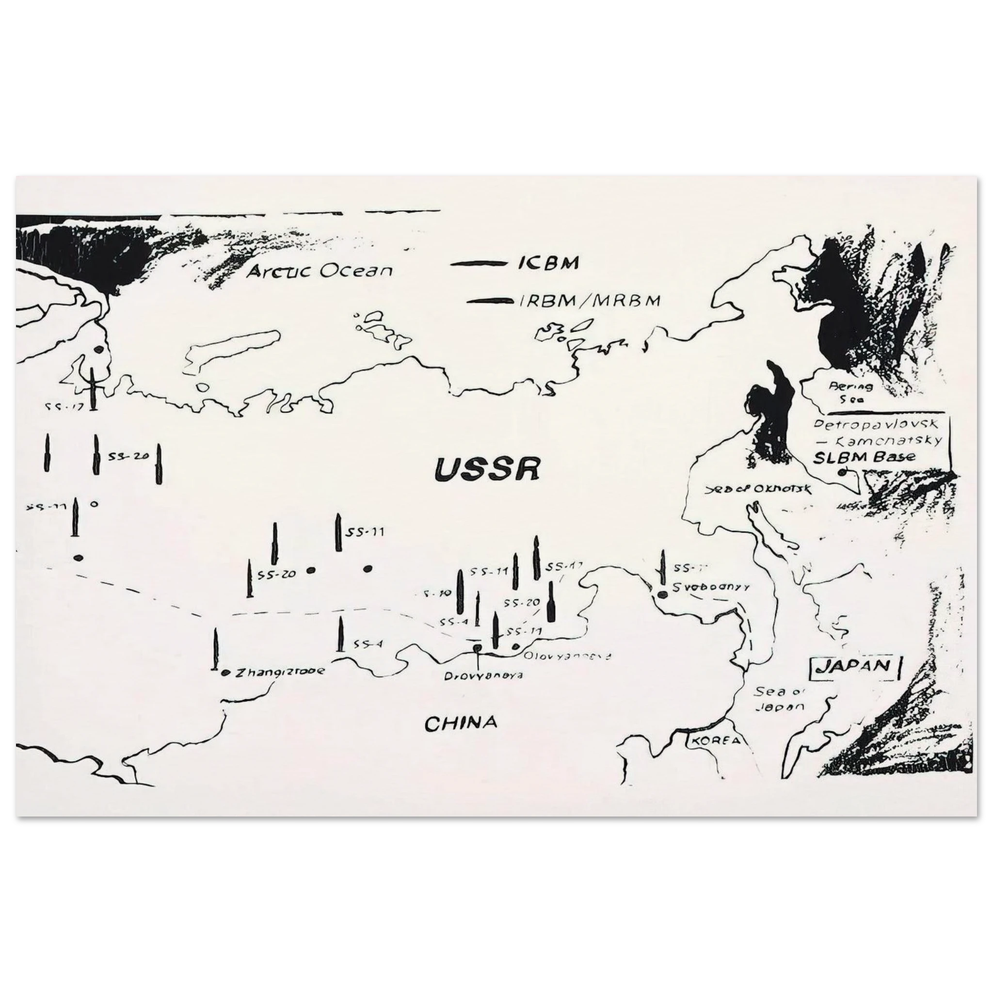 Map of Eastern U.S.S.R. Missile Bases Poster | Andy Warhol Poster | Andy Warhol Prints