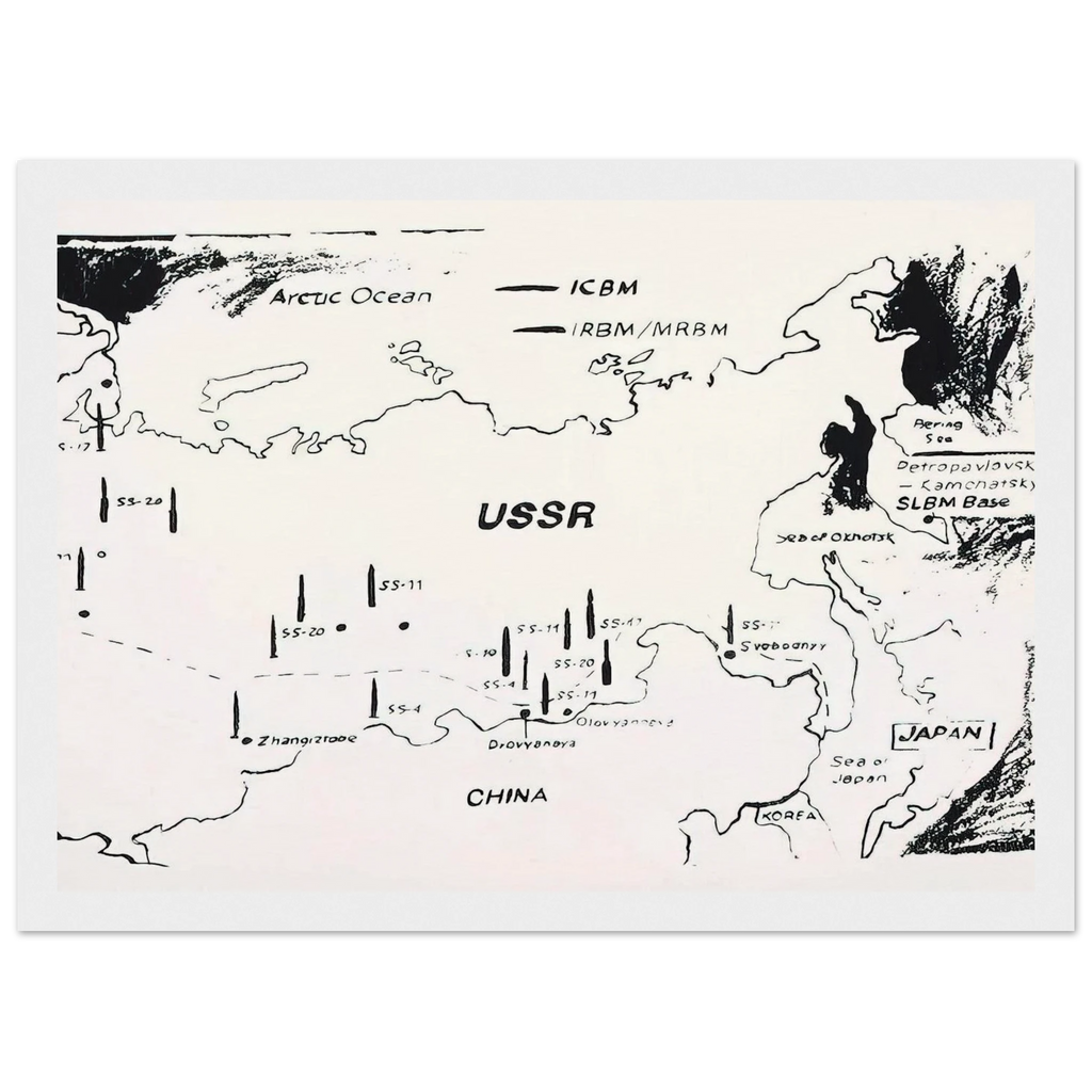 Map of Eastern U.S.S.R. Missile Bases Framed Poster | Andy Warhol Framed Prints Wall Art | Andy Warhol Prints