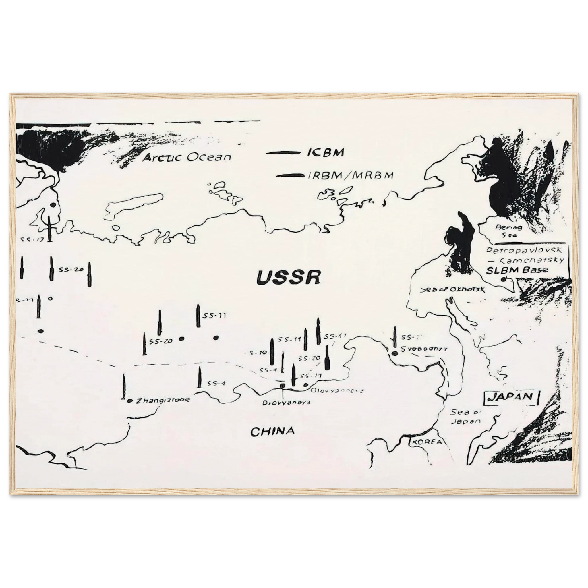 Map of Eastern U.S.S.R. Missile Bases Framed Poster | Andy Warhol Framed Prints Wall Art | Andy Warhol Prints