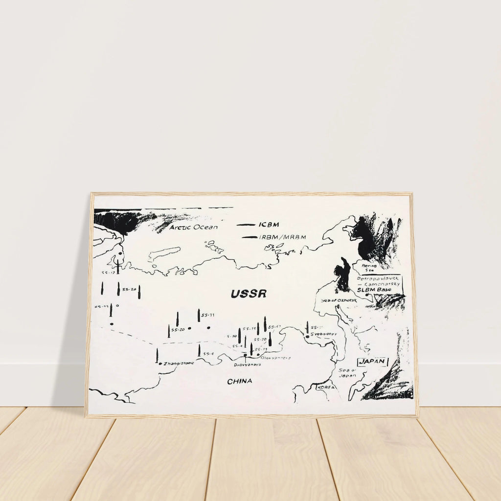 Map of Eastern U.S.S.R. Missile Bases Framed Poster | Andy Warhol Framed Prints Wall Art | Andy Warhol Prints