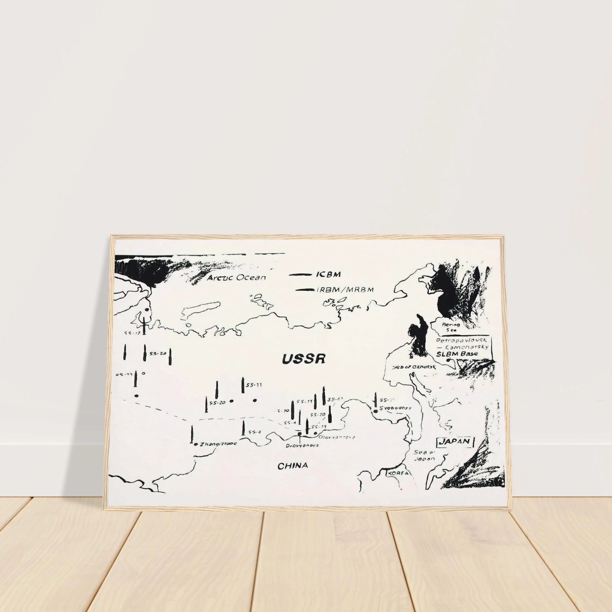 Map of Eastern U.S.S.R. Missile Bases Framed Poster | Andy Warhol Framed Prints Wall Art | Andy Warhol Prints