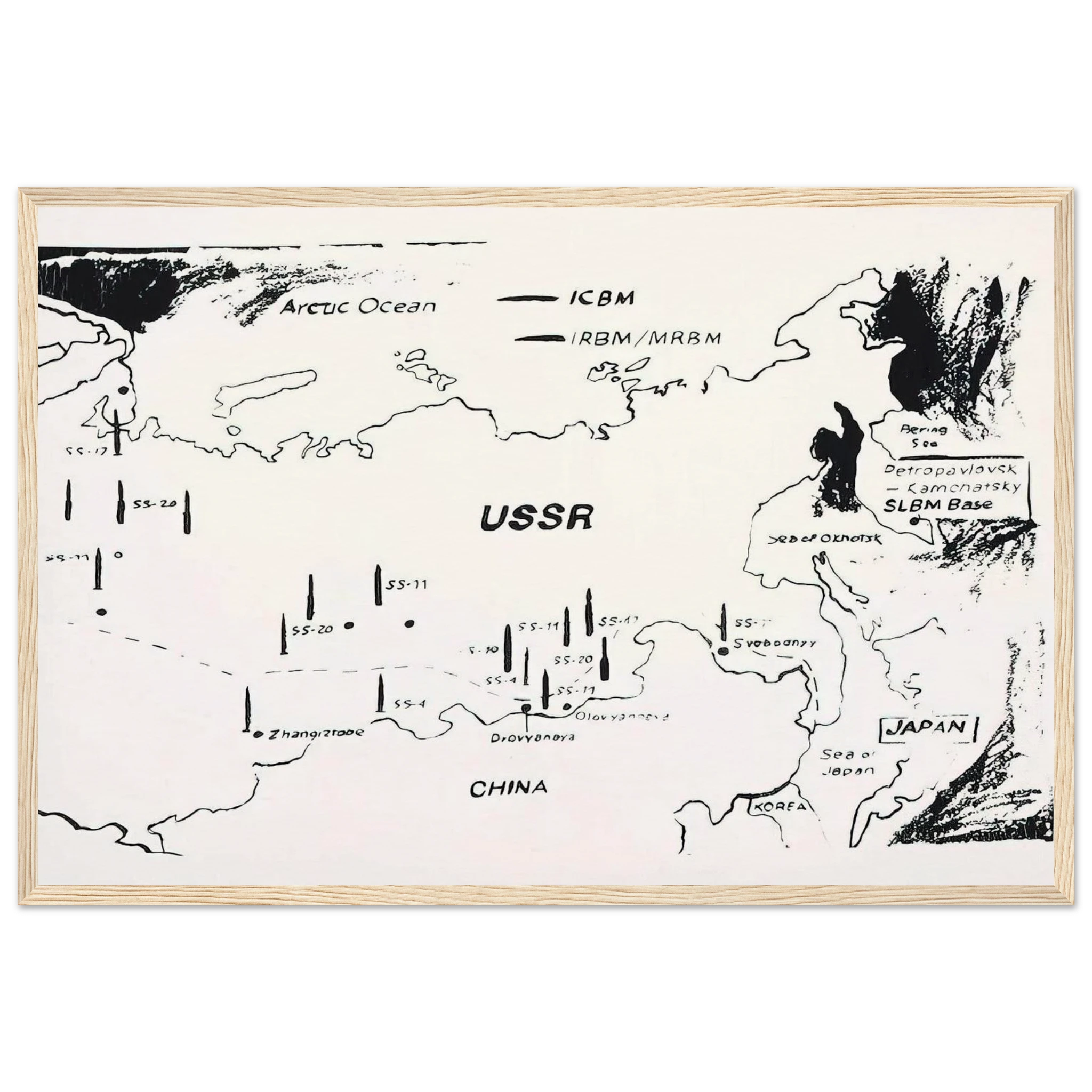 Map of Eastern U.S.S.R. Missile Bases Framed Poster | Andy Warhol Framed Prints Wall Art | Andy Warhol Prints