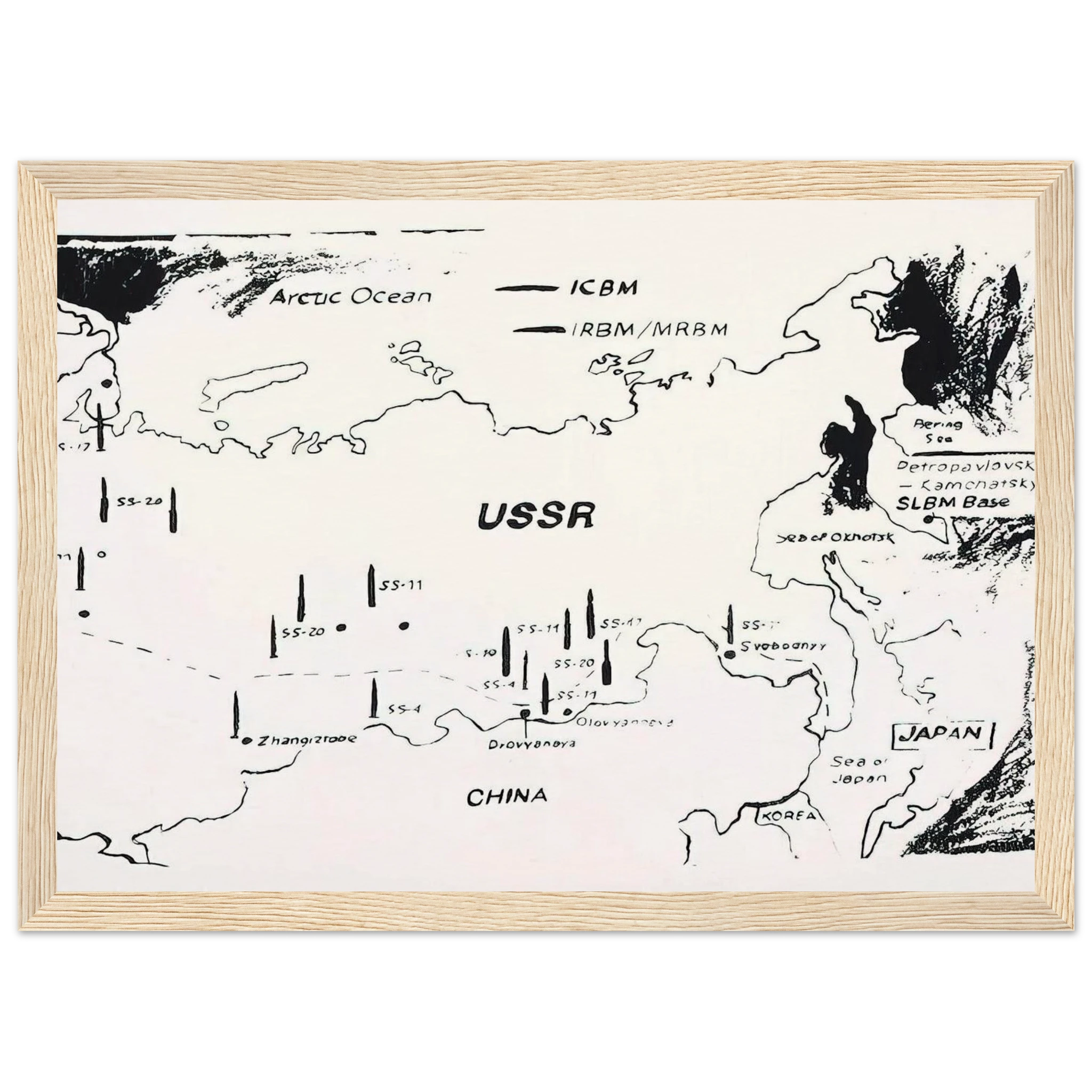 Map of Eastern U.S.S.R. Missile Bases Framed Poster | Andy Warhol Framed Prints Wall Art | Andy Warhol Prints