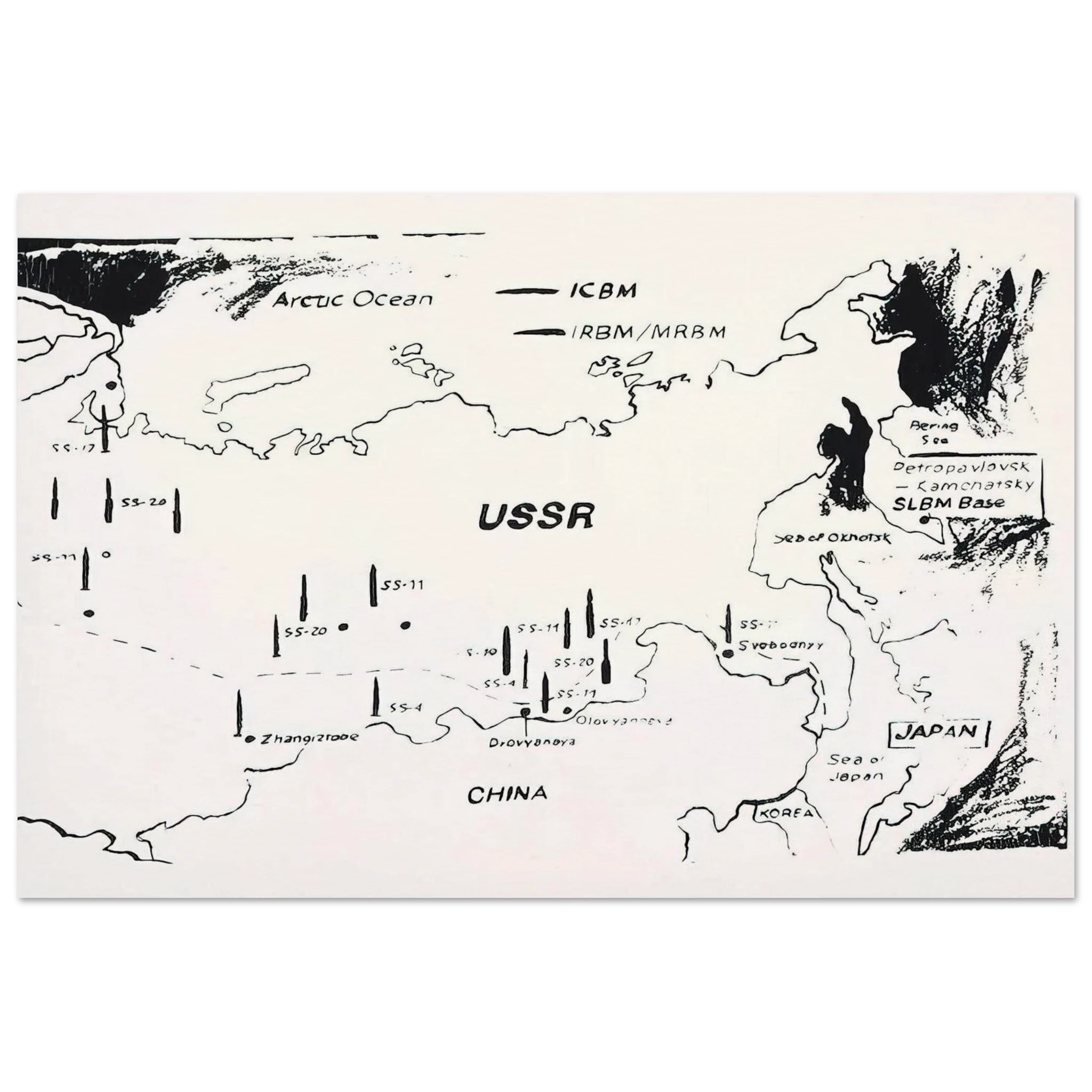 Map of Eastern U.S.S.R. Missile Bases Poster | Andy Warhol Poster | Andy Warhol Prints