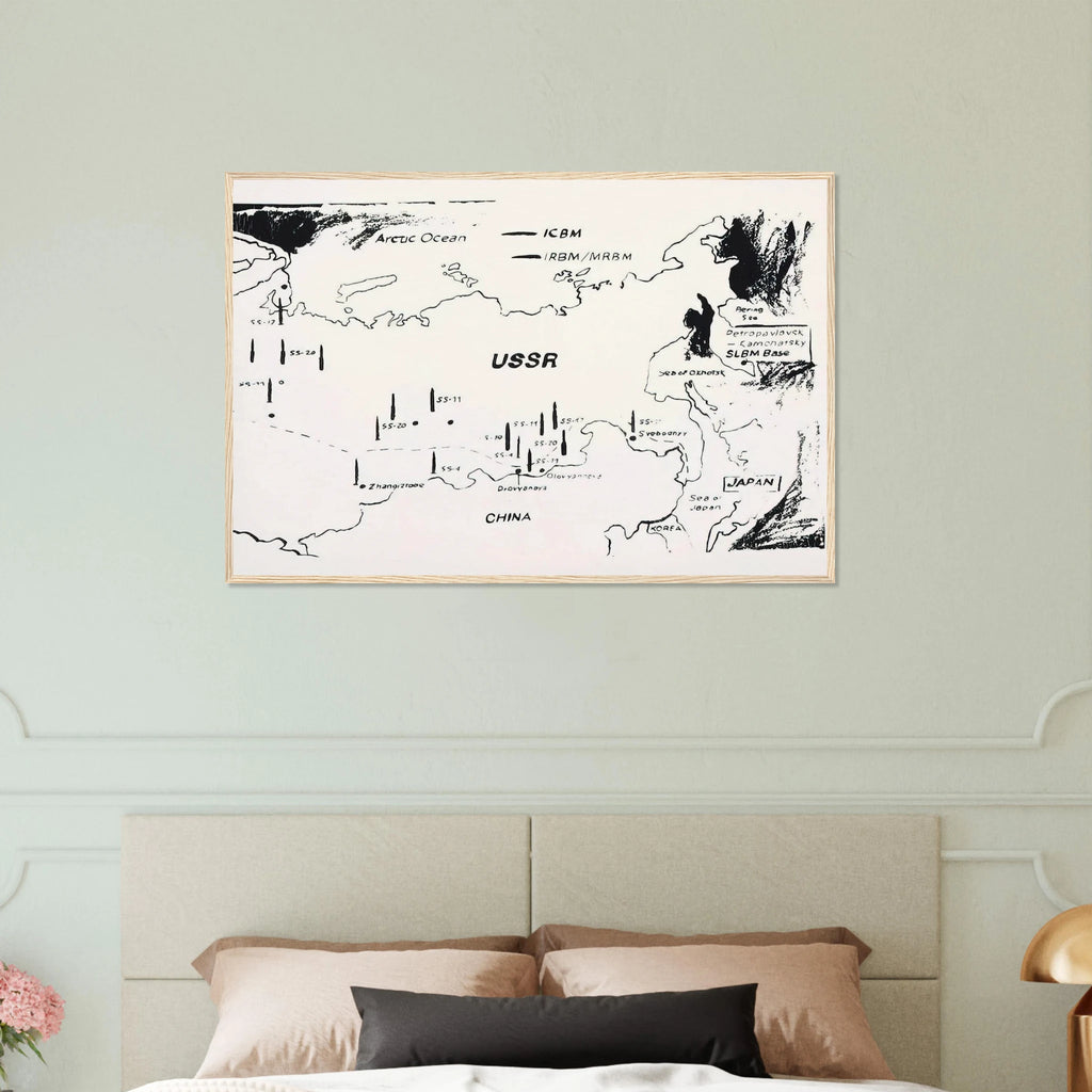 Map of Eastern U.S.S.R. Missile Bases Framed Poster | Andy Warhol Framed Prints Wall Art | Andy Warhol Prints