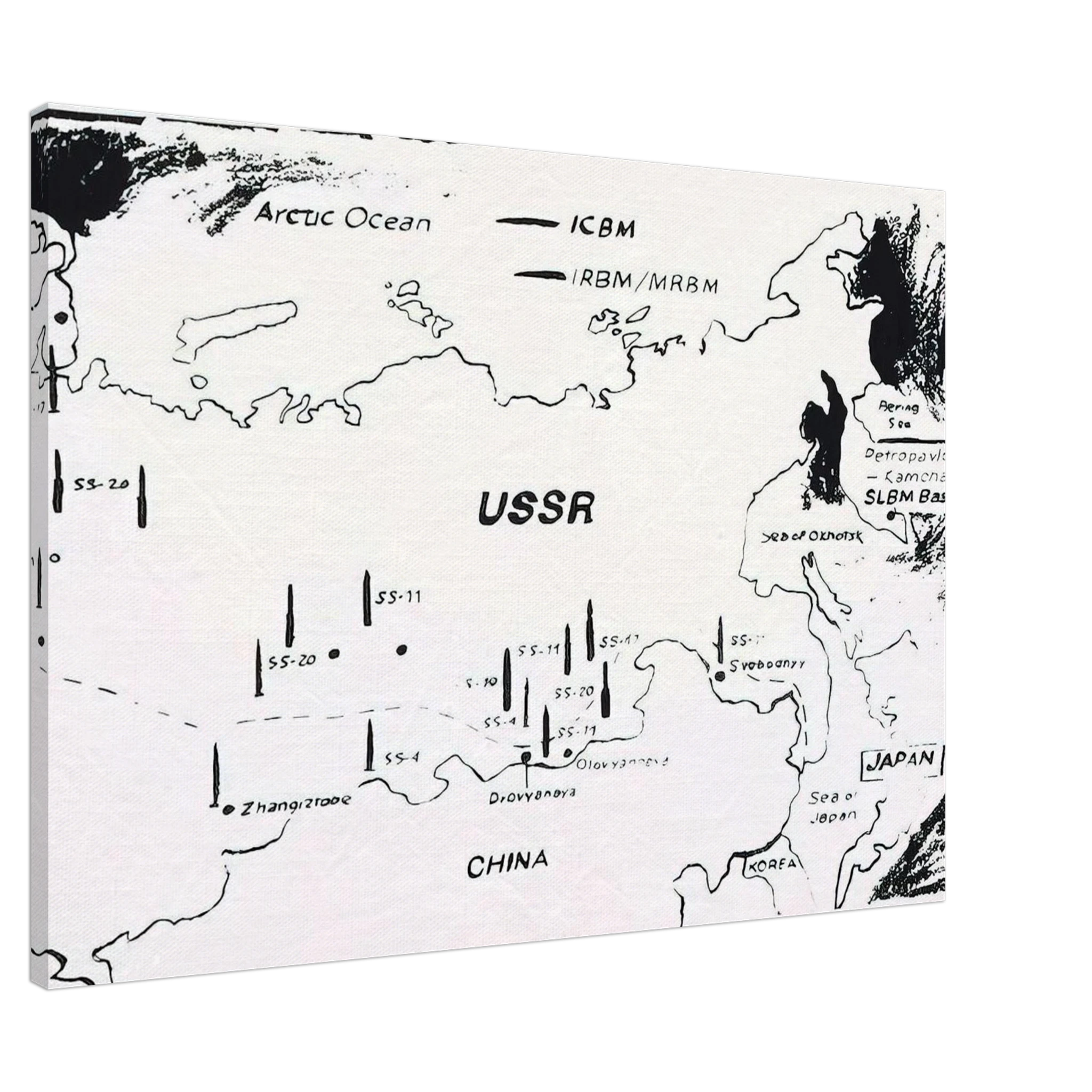 Map of Eastern U.S.S.R. Missile Bases Canvas | Andy Warhol Canvas | Andy Warhol Prints