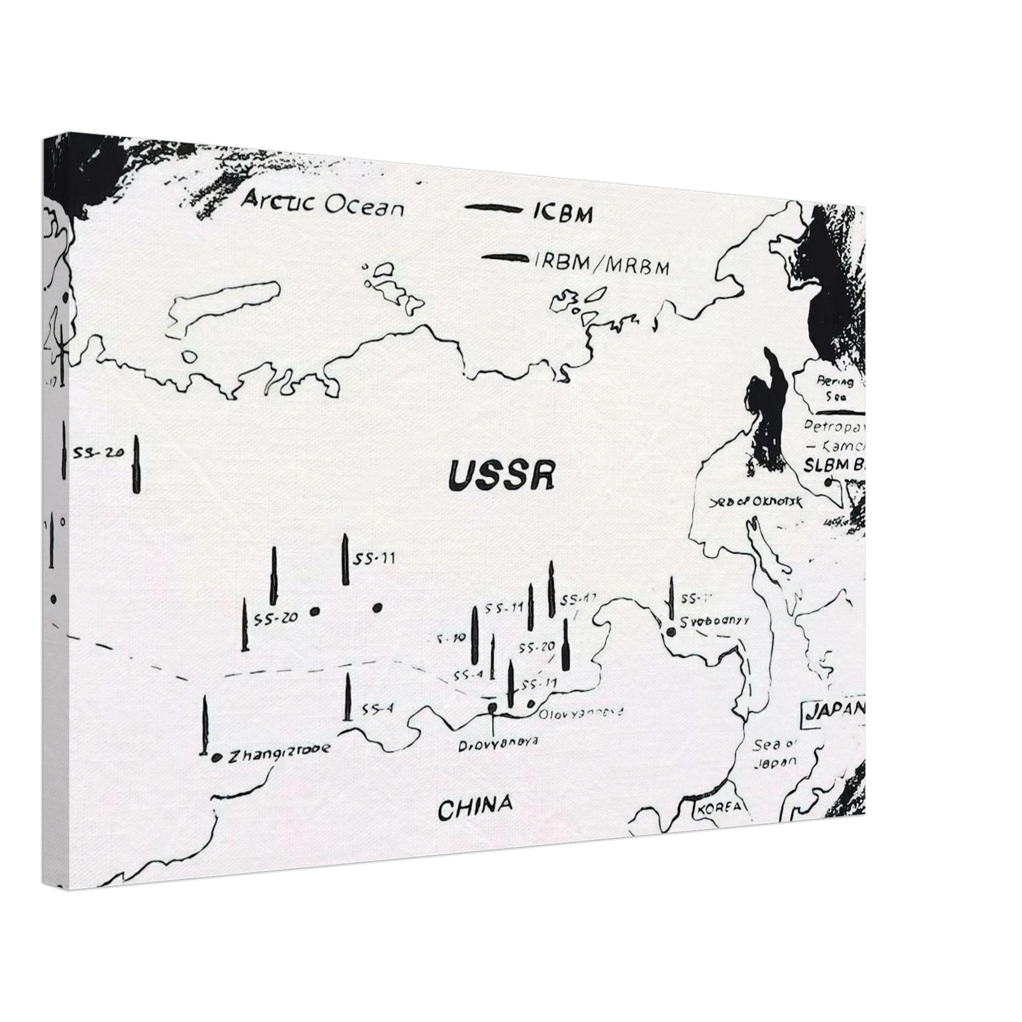 Map of Eastern U.S.S.R. Missile Bases Canvas | Andy Warhol Canvas | Andy Warhol Prints