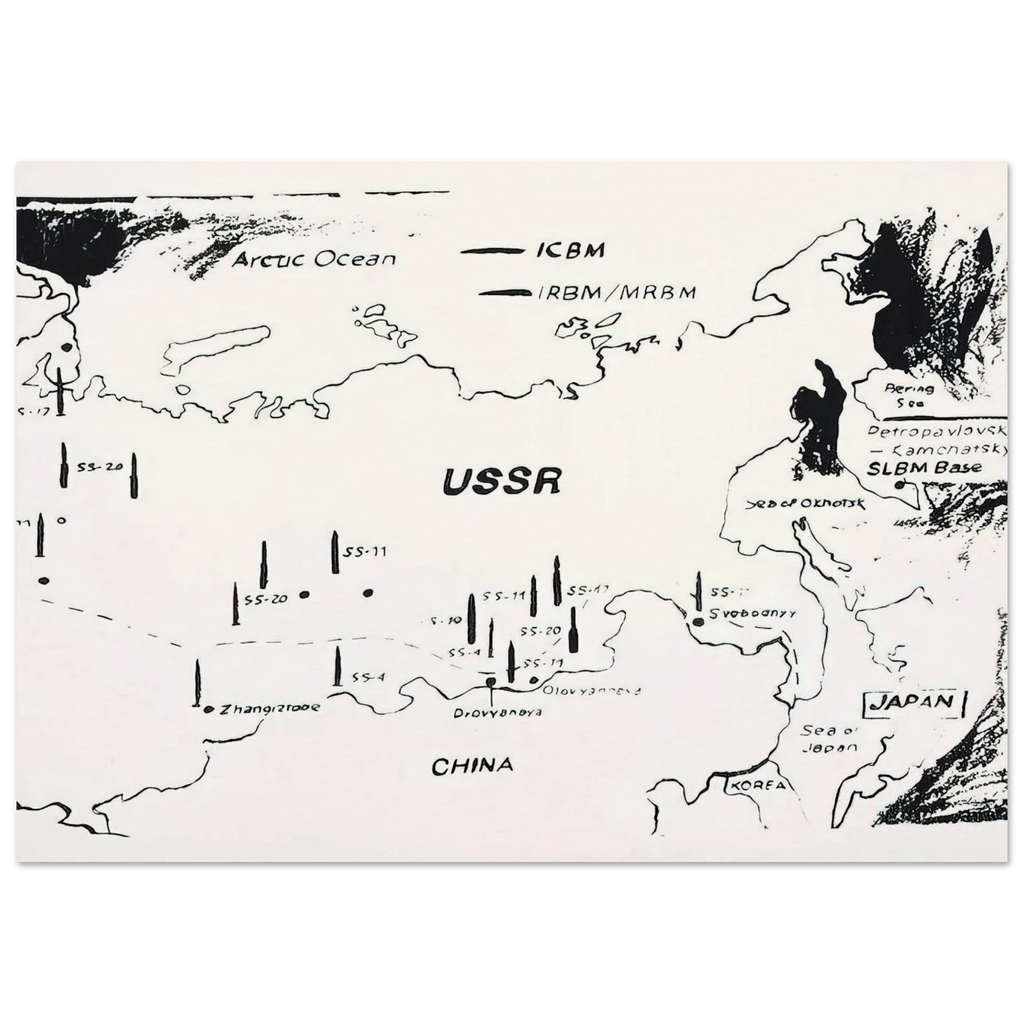 Map of Eastern U.S.S.R. Missile Bases Poster | Andy Warhol Poster | Andy Warhol Prints