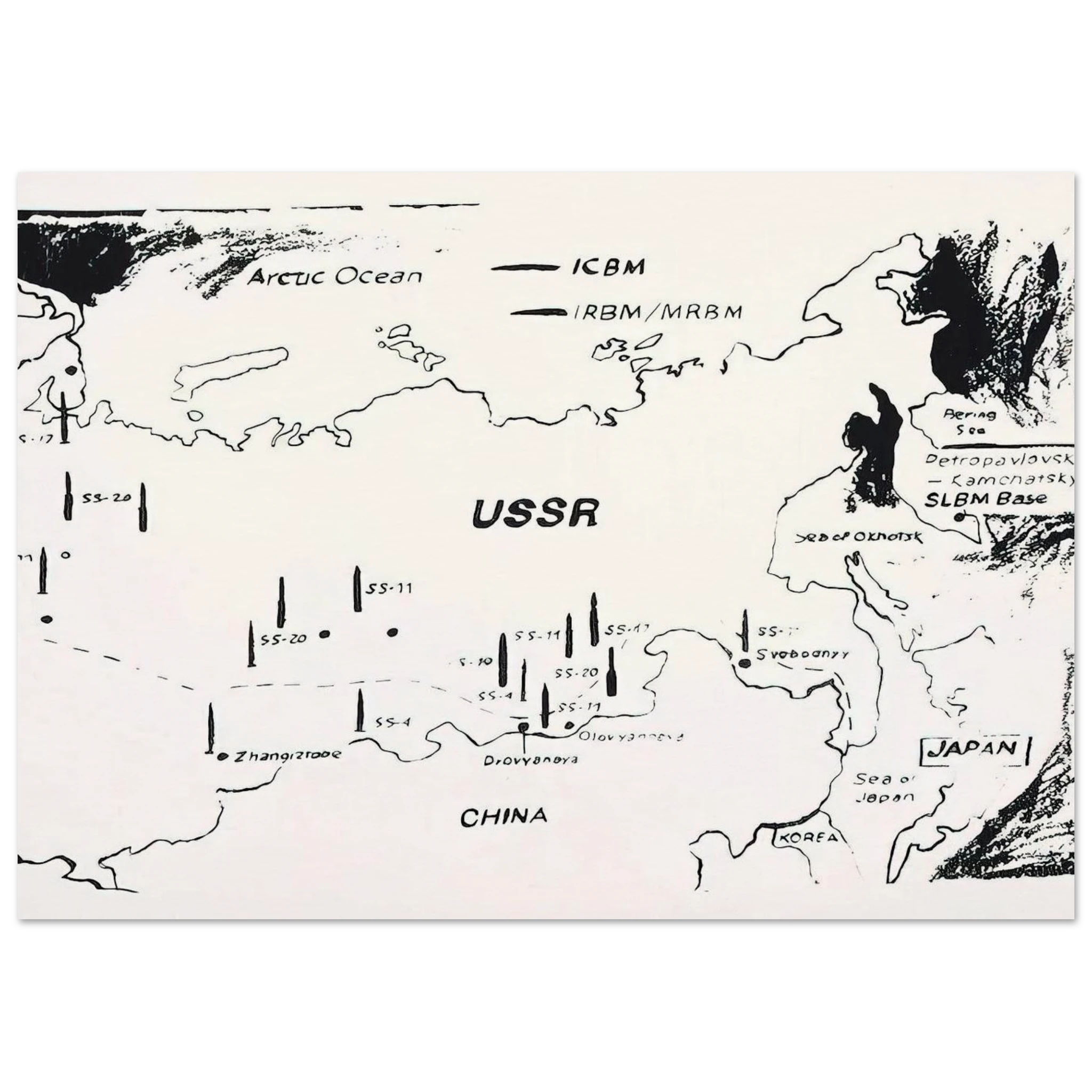 Map of Eastern U.S.S.R. Missile Bases Poster | Andy Warhol Poster | Andy Warhol Prints